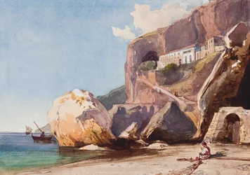 Das Kapuzinerkloster in Amalfi vom Strand aus, mit Ergänzungen von Prinz Alfonso Maria di Borbone (1841-1934)